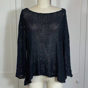 Eileen Fisher Black Chainmail Sequin Sweater - Medium